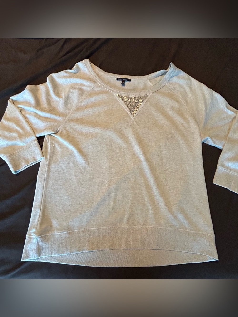 Light Cream Women's Pullover Top with Sequined V Detail